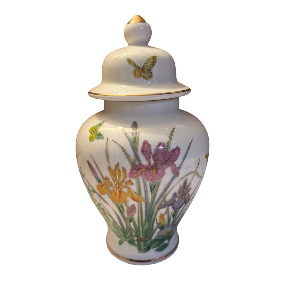 Srednick Floral Porcelain Ginger Jar with Lid - Yellow, Pink & Green Motif